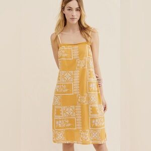 Sibyl by Anthropologie Embroidered Mini Dress Mustard Yellow Size 10 EUC